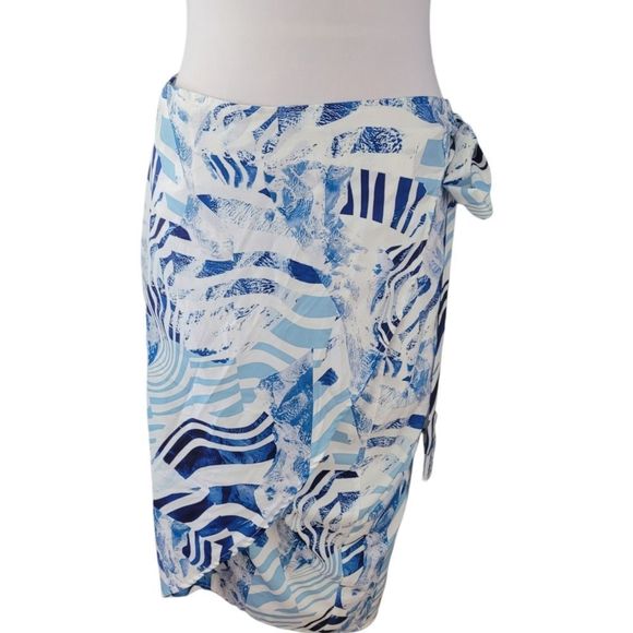 Random Allover Print Wrap Knot Side Skirt Blue 3XL - Picture 3 of 4